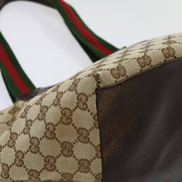 GUCCI GG Canvas Web Sherry Line Hand Bag Beige Red Green 131228 Auth 69952 - Picture 16 of 16